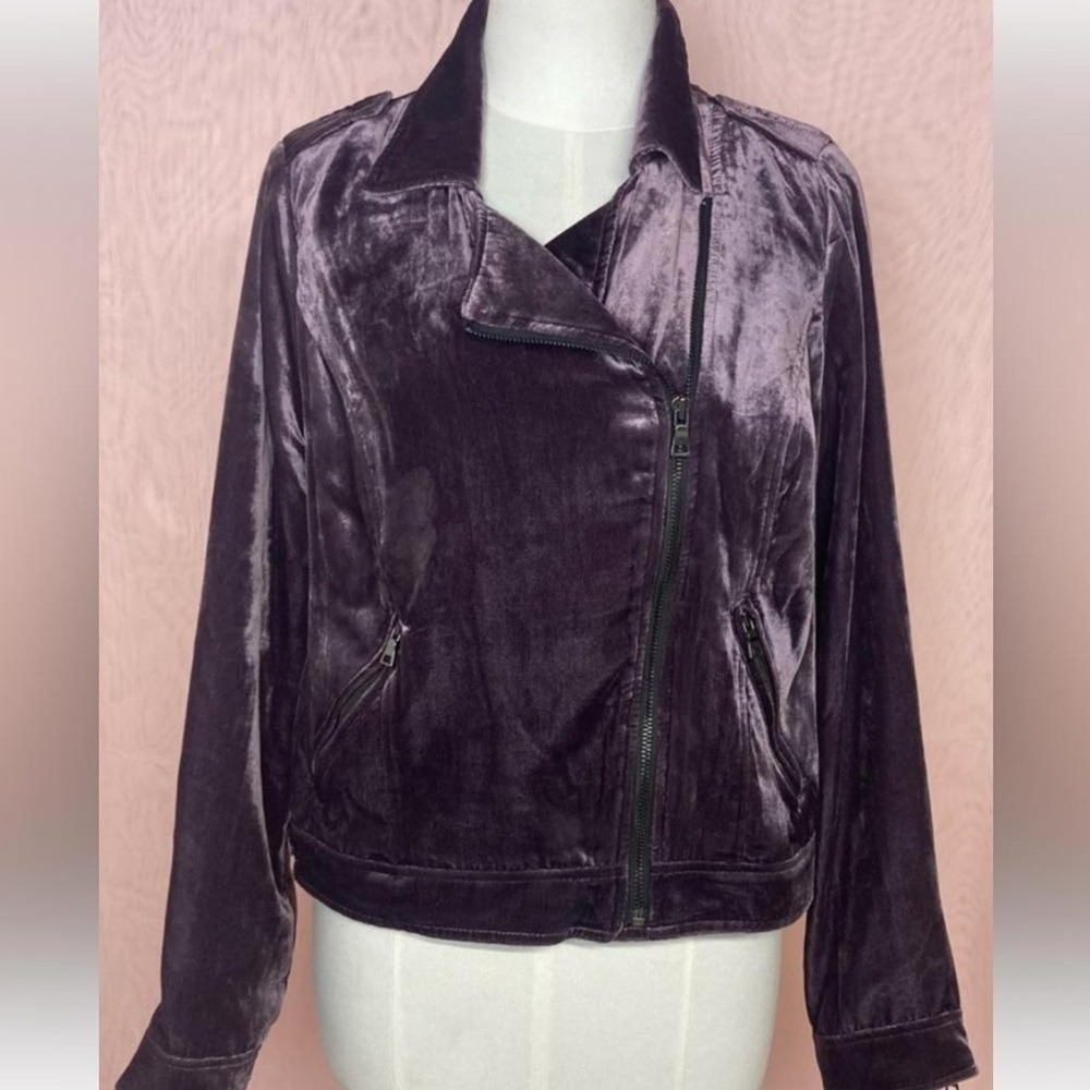 Apt. 9 Purple Crushed Velvet Moto Jacket Asymmetrical Zip Size L